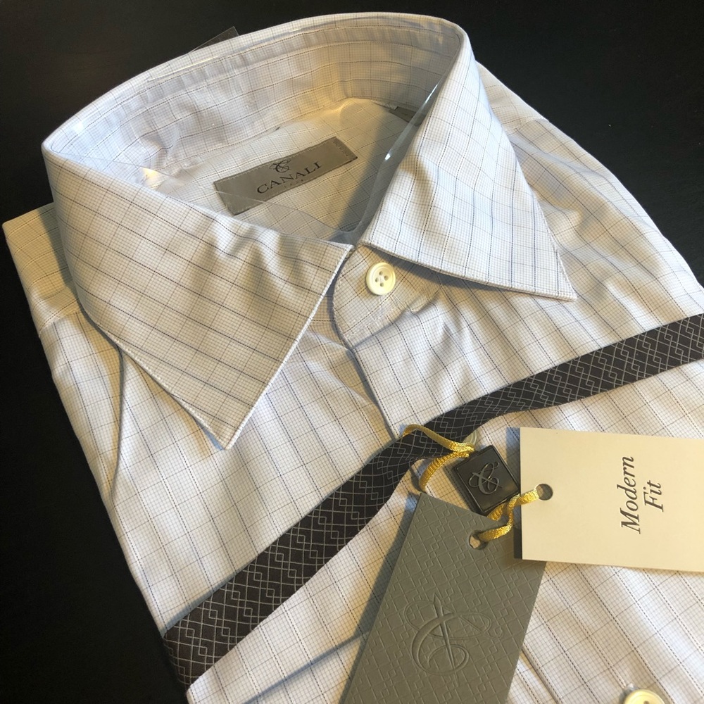 Canali Men's Modern Fit Dress Shirt Microcheck